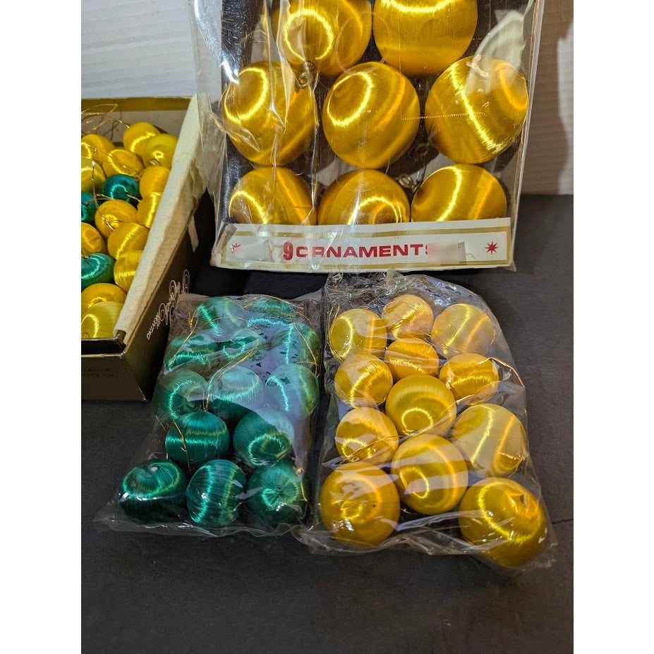 holiday lot of  68 spun nylon ornamets mini green gold 2" and 1"