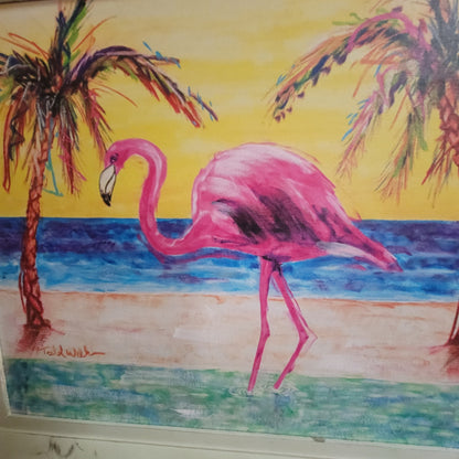 handpainted Todd Wilkens Flamingo Beach Art Painting