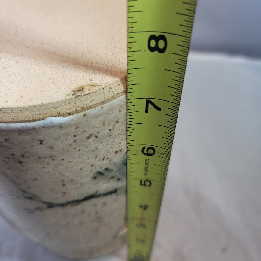 Handmade Studio Art pottery vase Jar speckled glaze OWL motif Cream OOAK