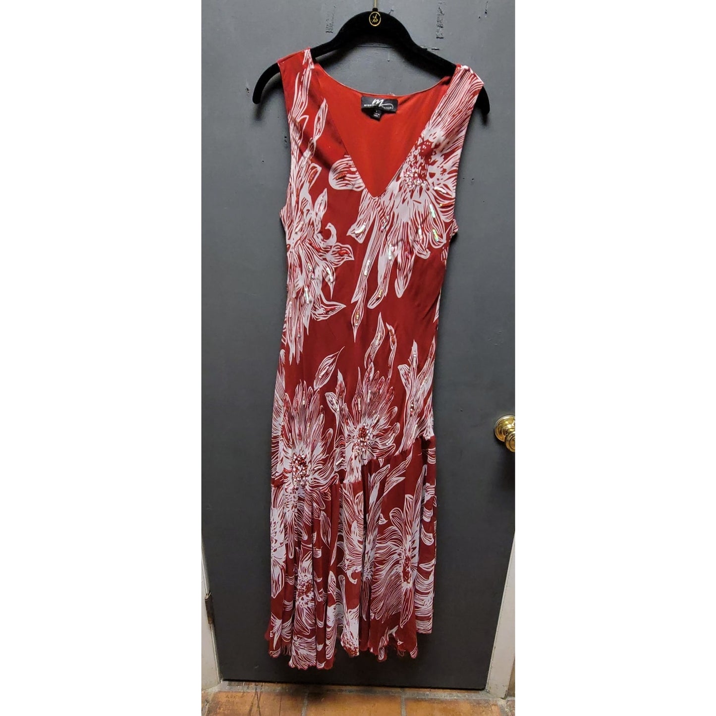 Midnight Velvet 90s Large Sleeveless floral red white maxi dress travel holiday