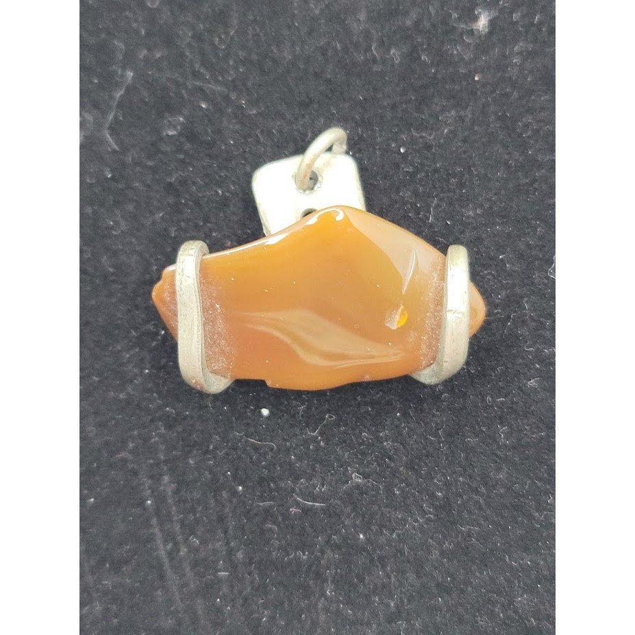 Vintage Artisan Carnelian Agate Slab Pendant Bohemian Raw Stone Earthy Aesthetic