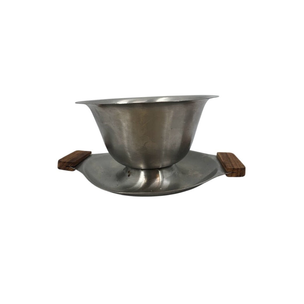 Vintage 18/8 Japan Stainless Steel Gravy Boat Bowl Dish MCM Attached Drip Plate