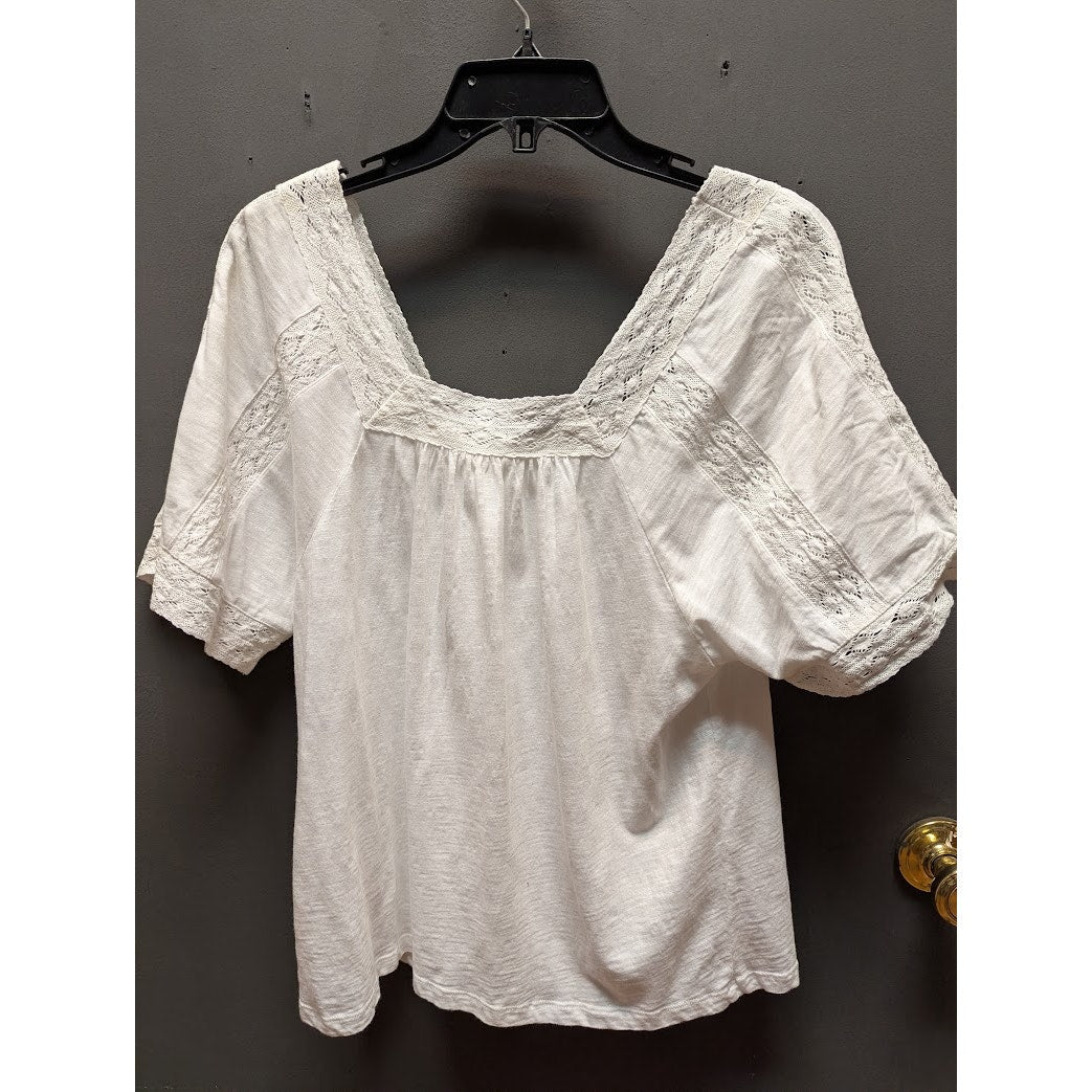 Caslon Size Medium White blouse top lace detail cotton blend square neck NEW