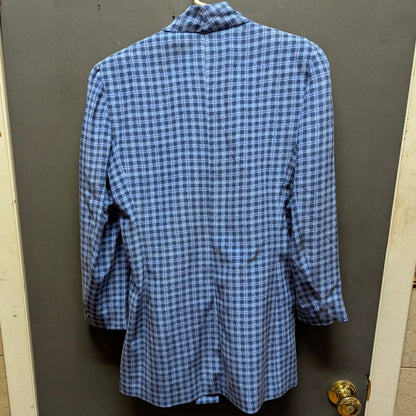 Dana Buchman Vintage Silk Blue Plaid Blazer Jacket Structured 90s Office Wear