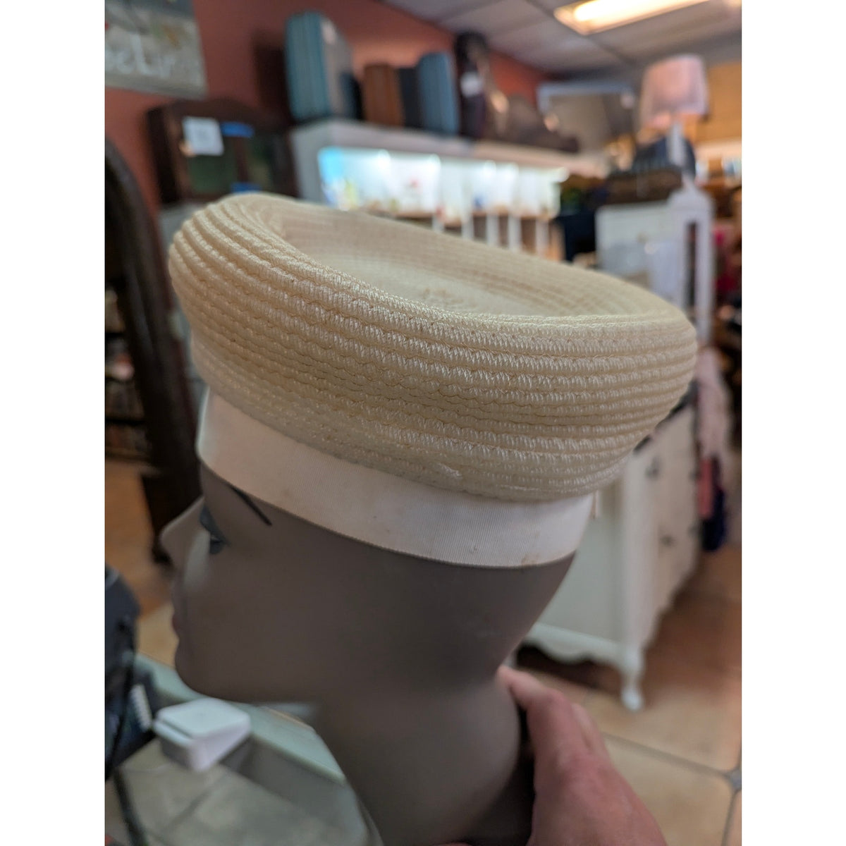 Vintage Cellulose Hat Gayarn by Slocum Cream Pillbox