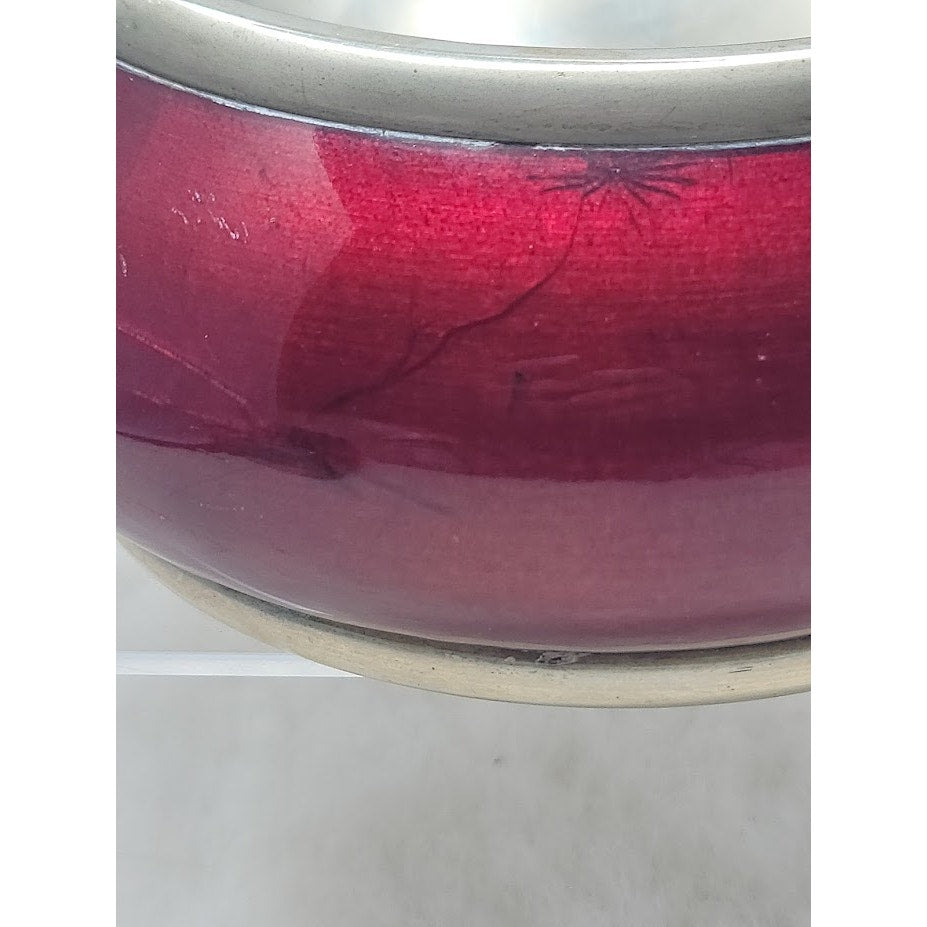 Vintage Alpaca Silver Orb Ashtray Metallic Red Enamel MidCentury Modern Spain