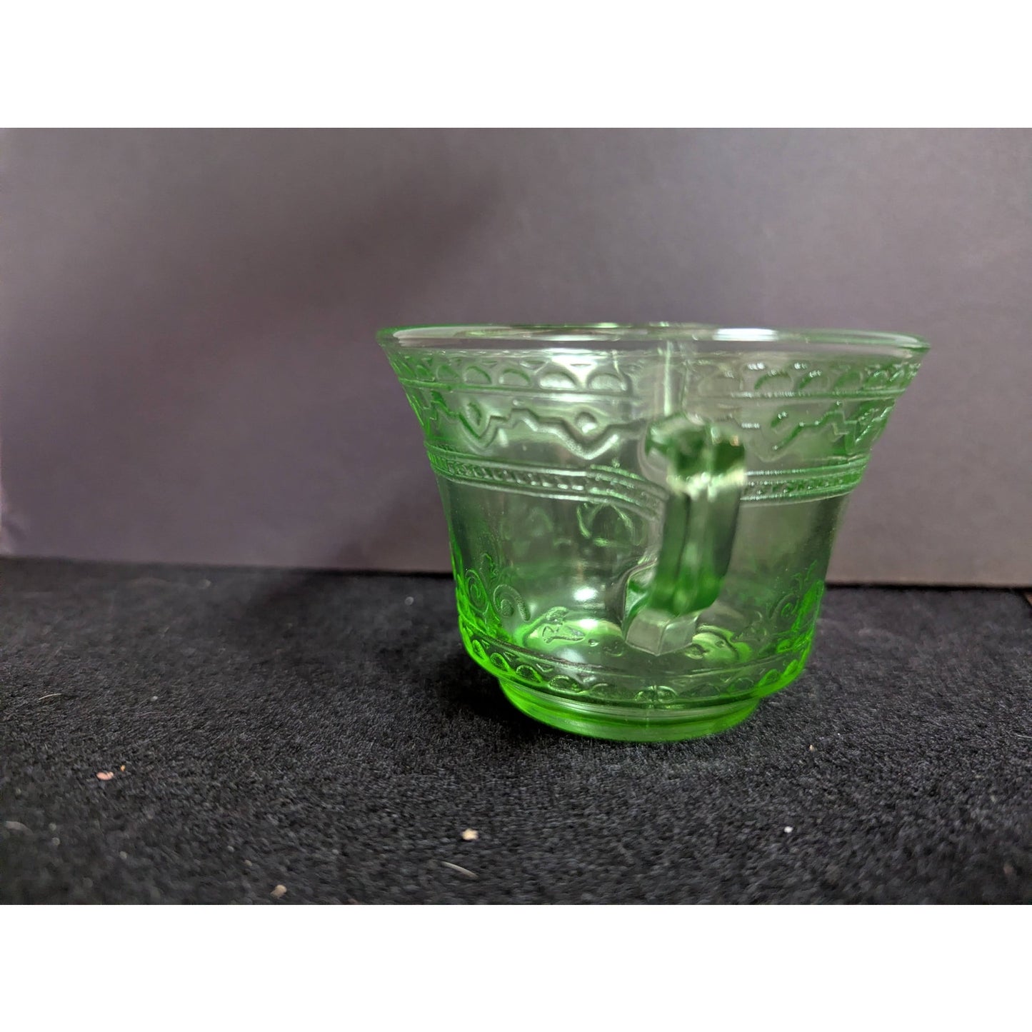 Green Depression Glass Tea Cup and Saucer Set Vintage Federal Princess Pattern