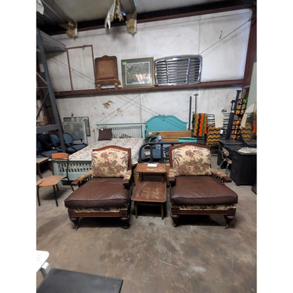 Secondhand Sandies: Pair Vintage Spanish Revival Leather & Tapestry Elephant Bobbin Chair