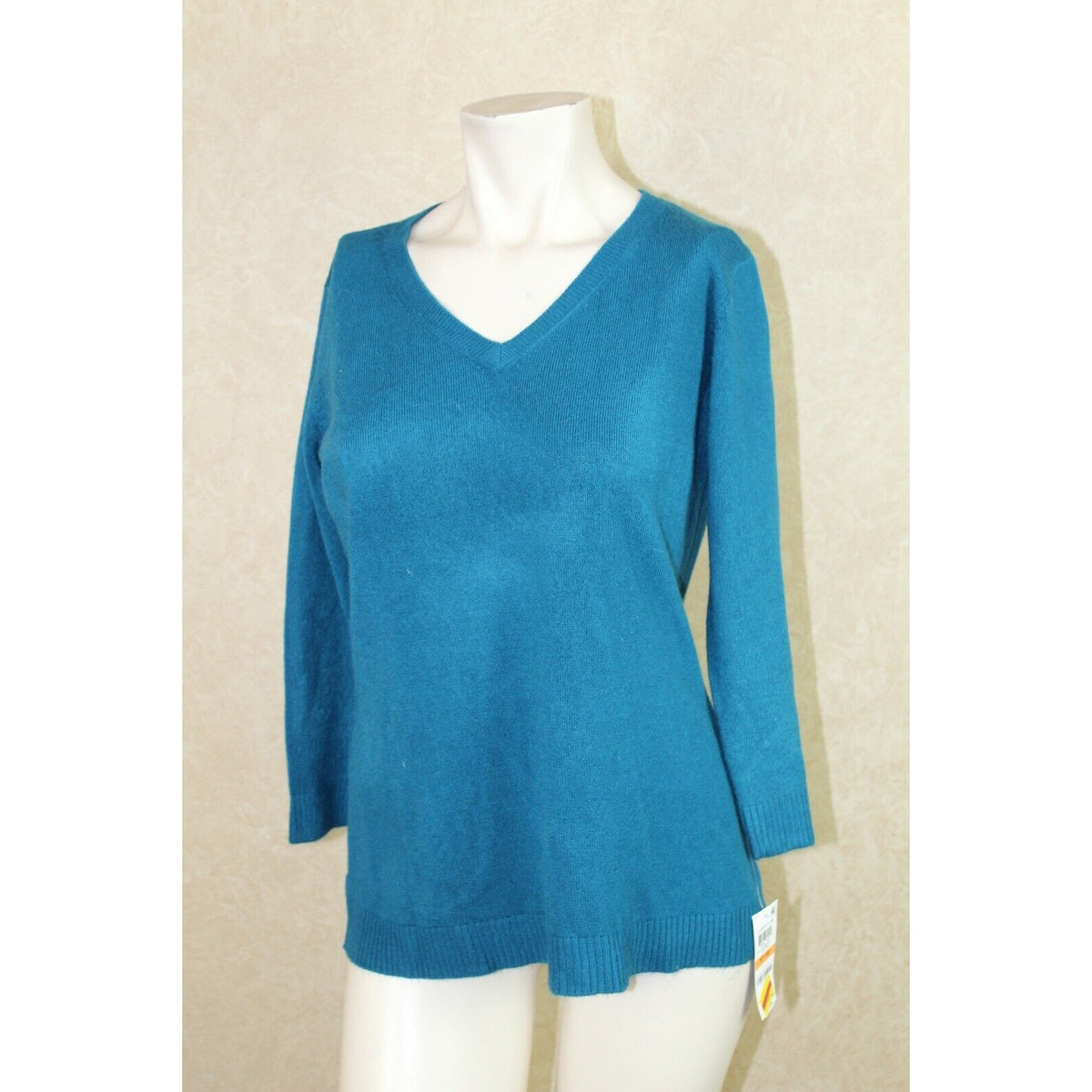 Karen Scott Women Cotton Ribbed Long Sleeve Blue Teal Marled Sweater Size Medium