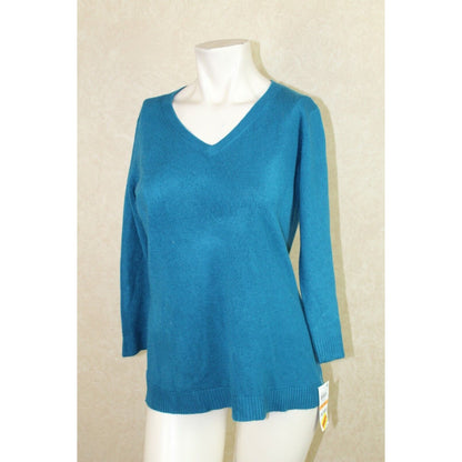 Karen Scott Women Cotton Ribbed Long Sleeve Blue Teal Marled Sweater Size Medium