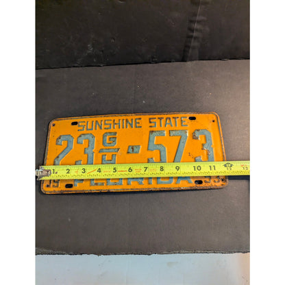 Vintage 1953 Florida License Plate Sunshine State Orange Teal Metal Tag