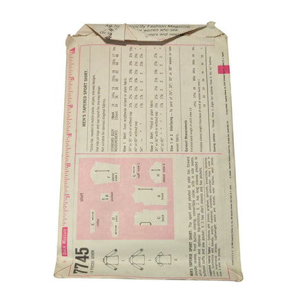Vintage Sewing pattern Simplicity 7745 Size 15 1/2 Neck Chest 38 men's shirt