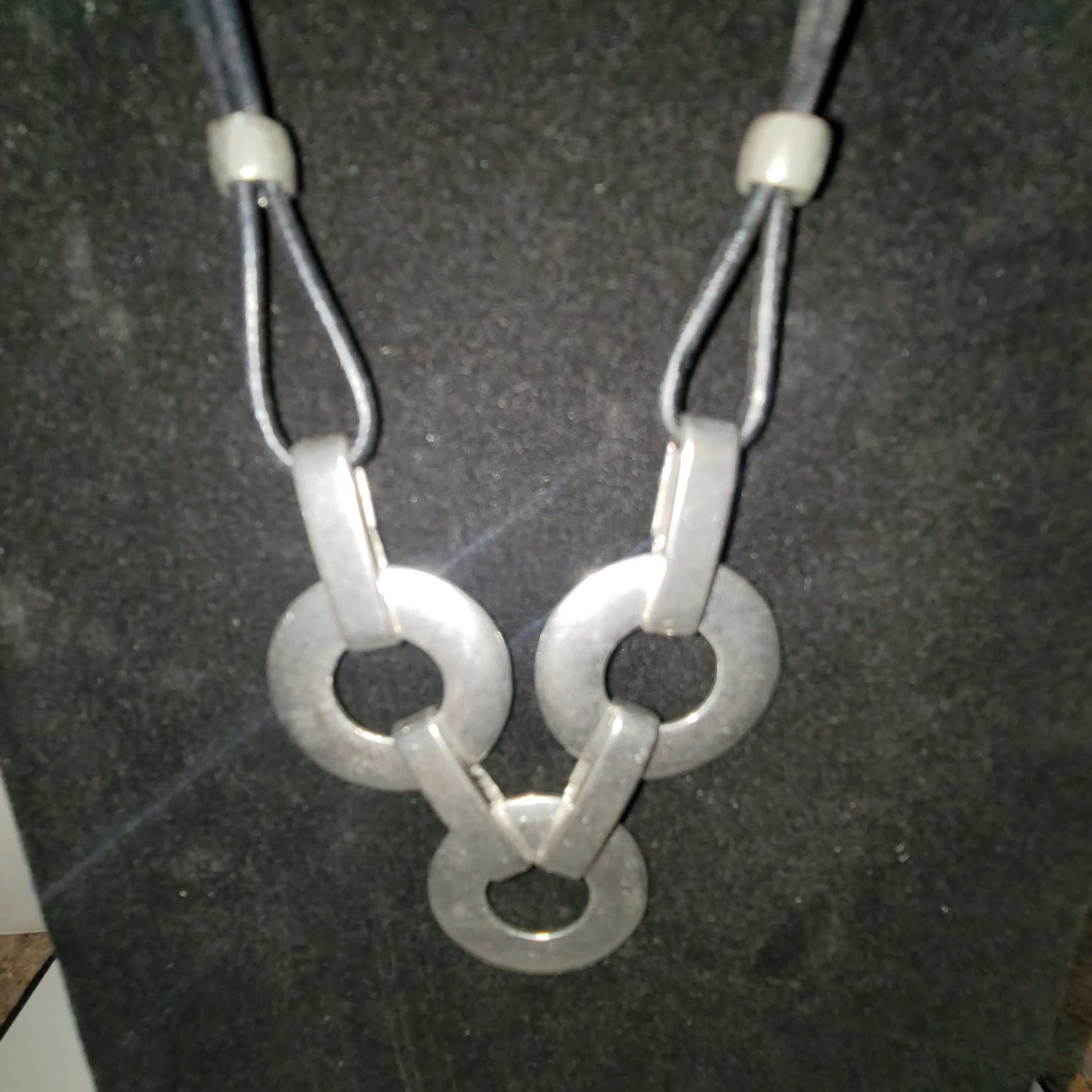 Silvertone and Black Metal Necklace Goth Brualist 10"  Circles Modernist