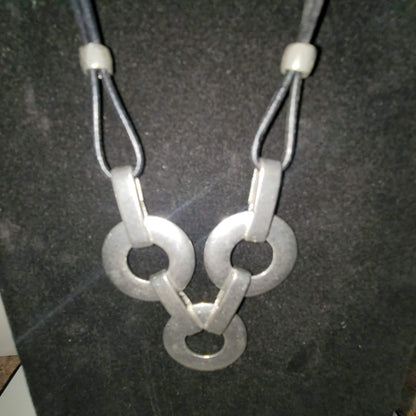 Silvertone and Black Metal Necklace Goth Brualist 10"  Circles Modernist