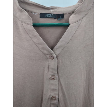 RDI Women's NWT Size 1X Mocha Brown Henley Long Sleeve Tunic Blouse