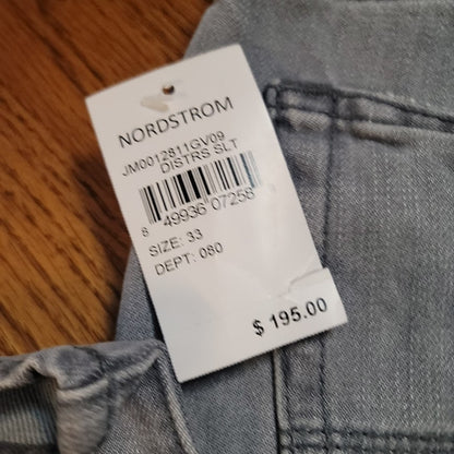 NWT Jean Shop Mick Slim Regular Distressed Jeans Light Wash 33x32