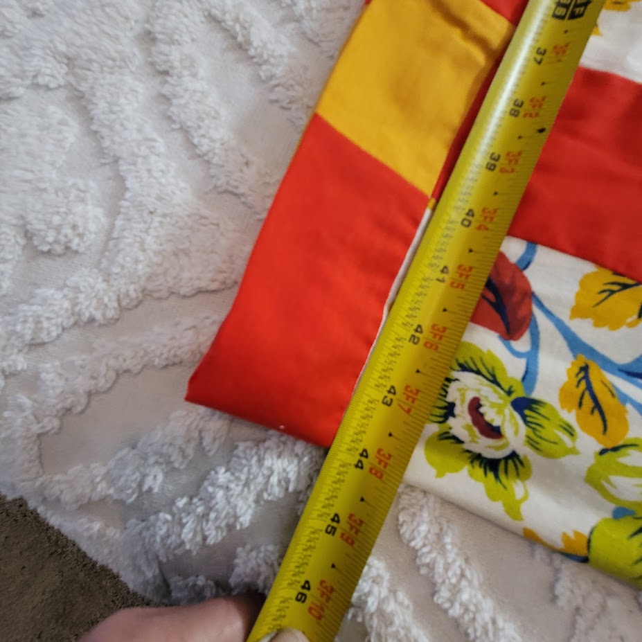 Vintage Farmhouse Red Yellow Floral Patchwork Unfinished Quilt Top 108x88 Queen