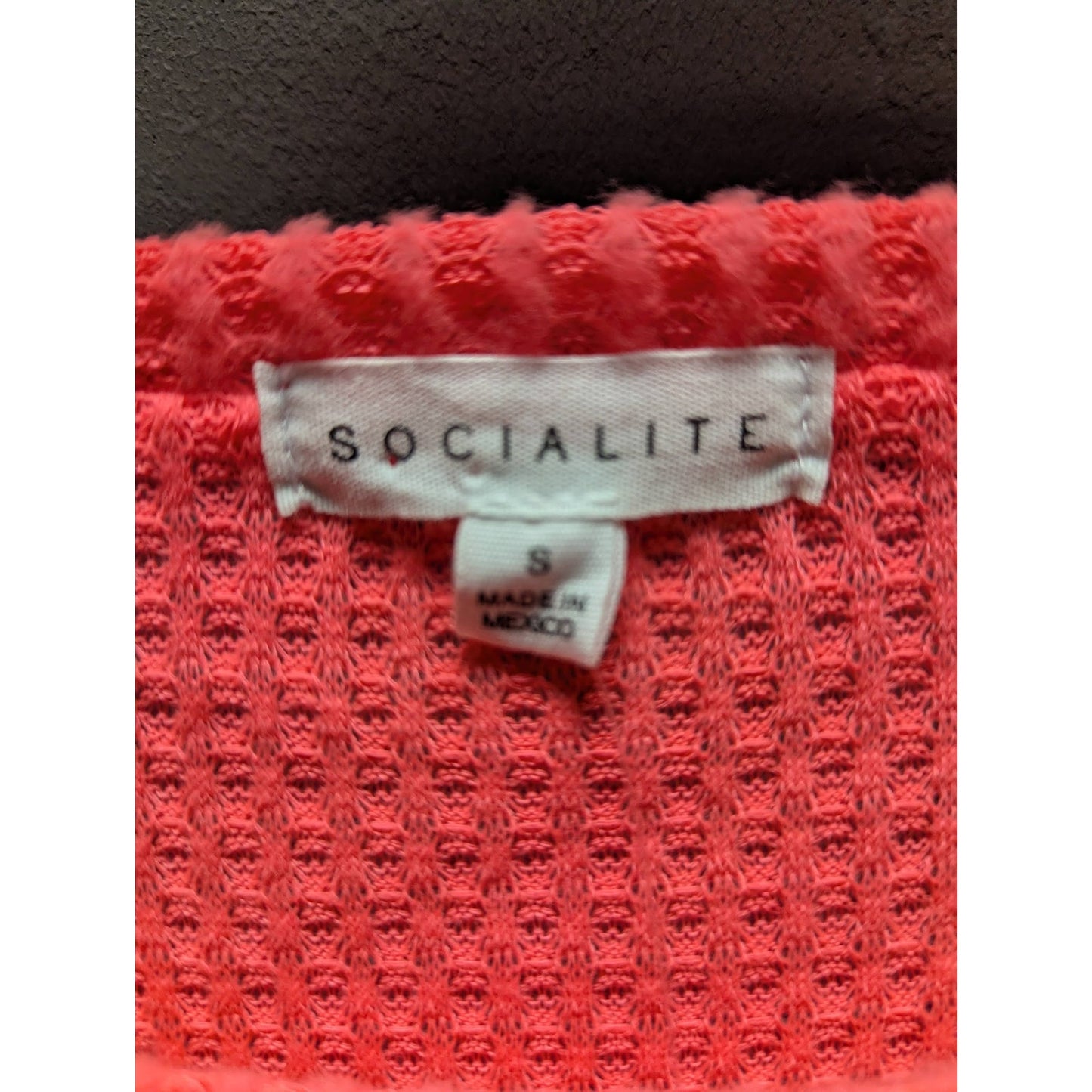 Socialite Neon Pink Size Small waffle knit long sleeve drawstring waist casual
