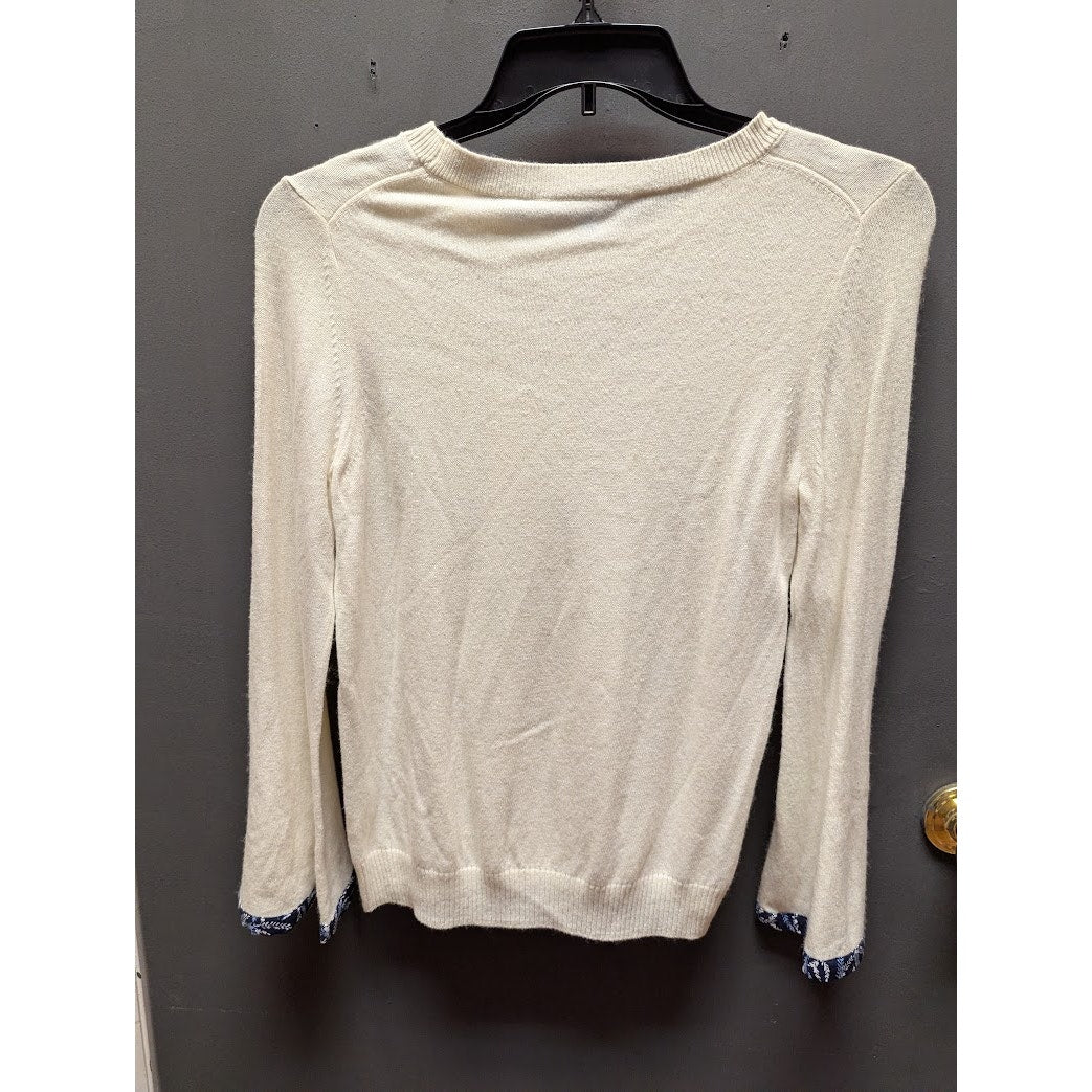 Draper James Women's Ivory Fine Knit Sweater with Floral Trim NWT Size Medium