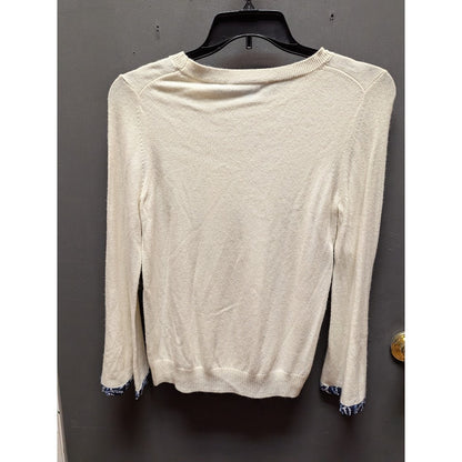 Draper James Women's Ivory Fine Knit Sweater with Floral Trim NWT Size Medium