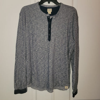Lucky Brand Men's Blue Marled Henley Long Sleeve Shirt Large Contrast Placket
