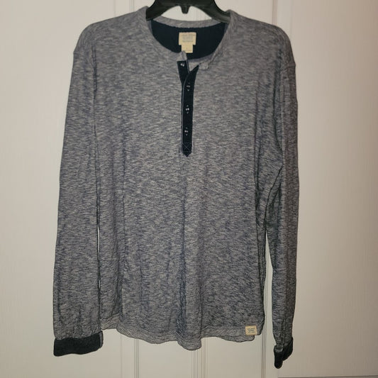 Lucky Brand Men's Blue Marled Henley Long Sleeve Shirt Large Contrast Placket