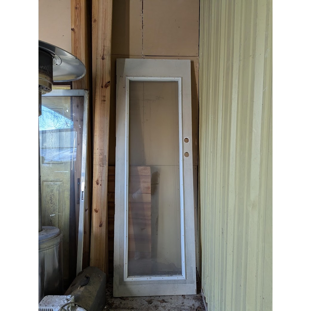 Secondhand Sandies: 32" x 96" glass single door prehung double doorknob holes