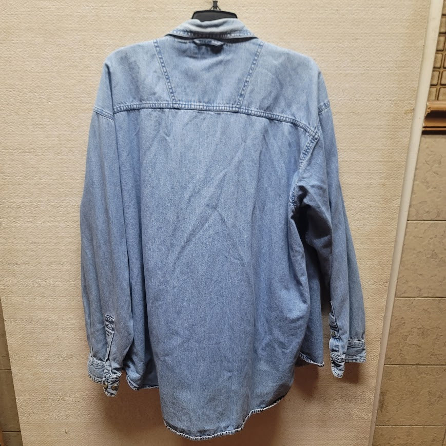 Ultra Club Denim Blue XL 100% Cotton button up well worn Light wash long sleeve