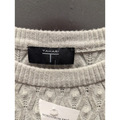 T. Tahari sweater crew neck long sleeve weave chain Oatmeal ribbed hem MEDIUM
