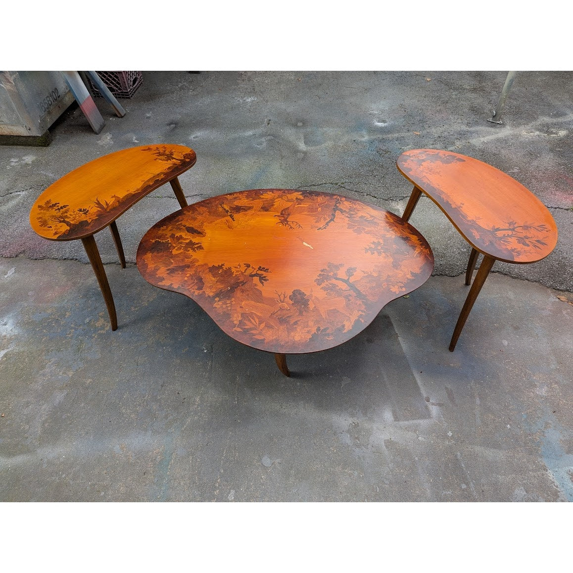 Buchschmid & Gretaux Inlay Inlaid Marquetry 3 pc. Coffee table and 2 End Tables