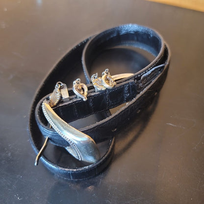 Brighton Black Leather Belt Silver Buckle Charms Western Boho Women Size 32 M/L
