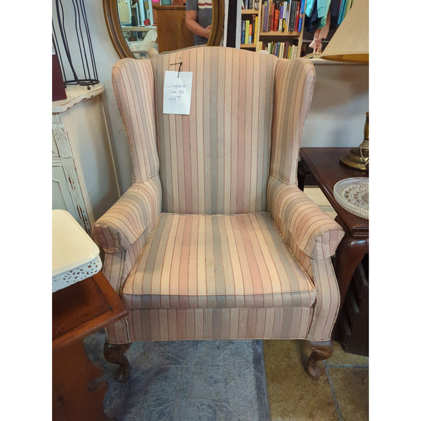 Secondhand Sandies: peach striped wing back chair living room