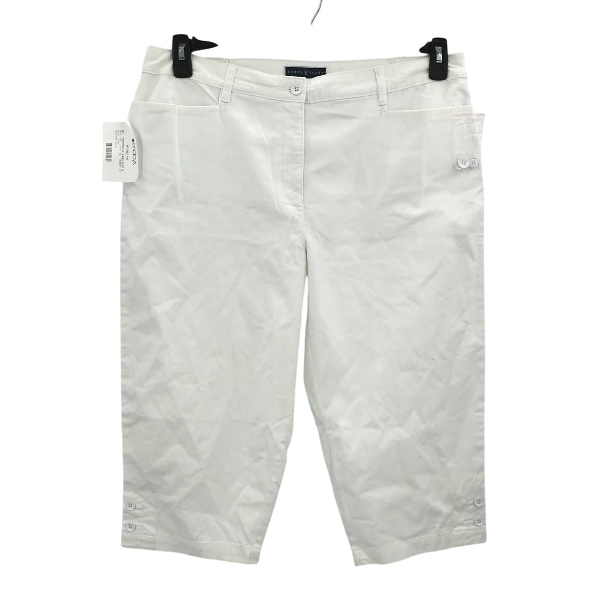 Karen Scott Tummy Control Comfort Waist Capri Pants Belt Loops White 10P NEW