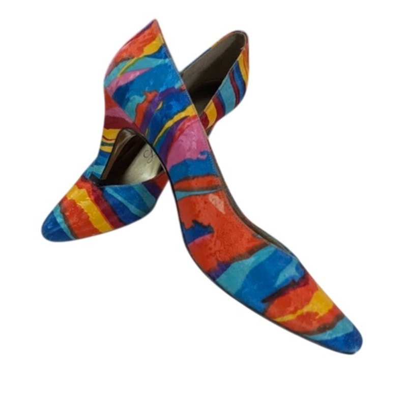 LifeStride MultiColor Abstract Print Pumps Size 7 Pointed Toe Bold Glam Rock 80s