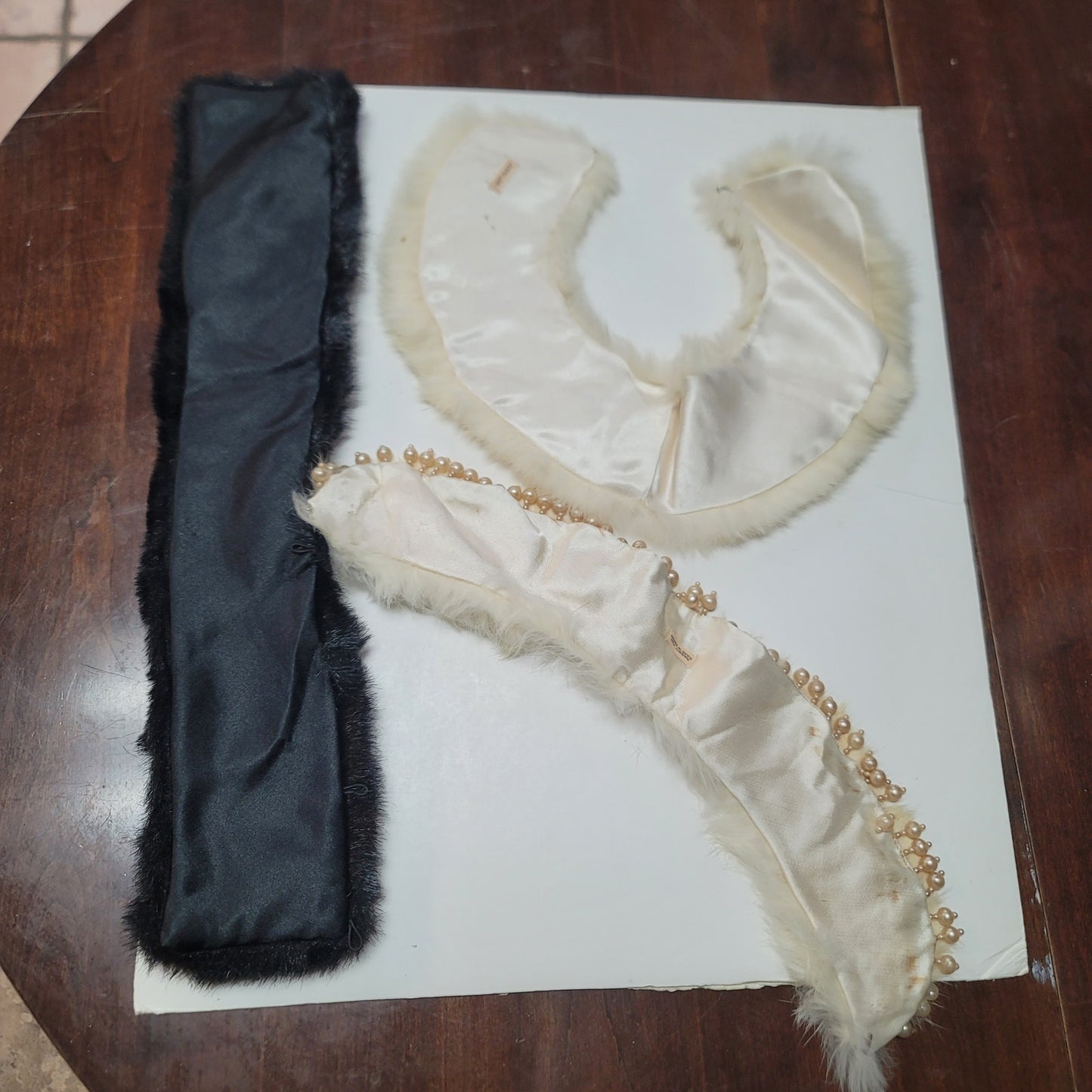 Vintage Fur and Faux Fur collars 2 White Rabbit and One black Faux Fur
