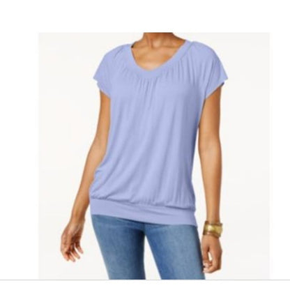 JM Collection NWT Blouson Shirt New Soft Iris Short Sleeve Top XS