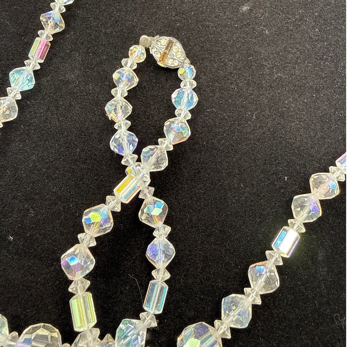 Vintage AB Aurora Borealis Mixed Shape Crystal Bead Necklace 18"
