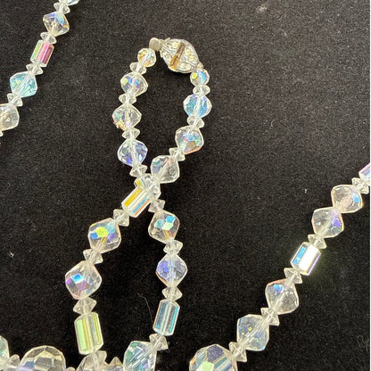 Vintage AB Aurora Borealis Mixed Shape Crystal Bead Necklace 18"