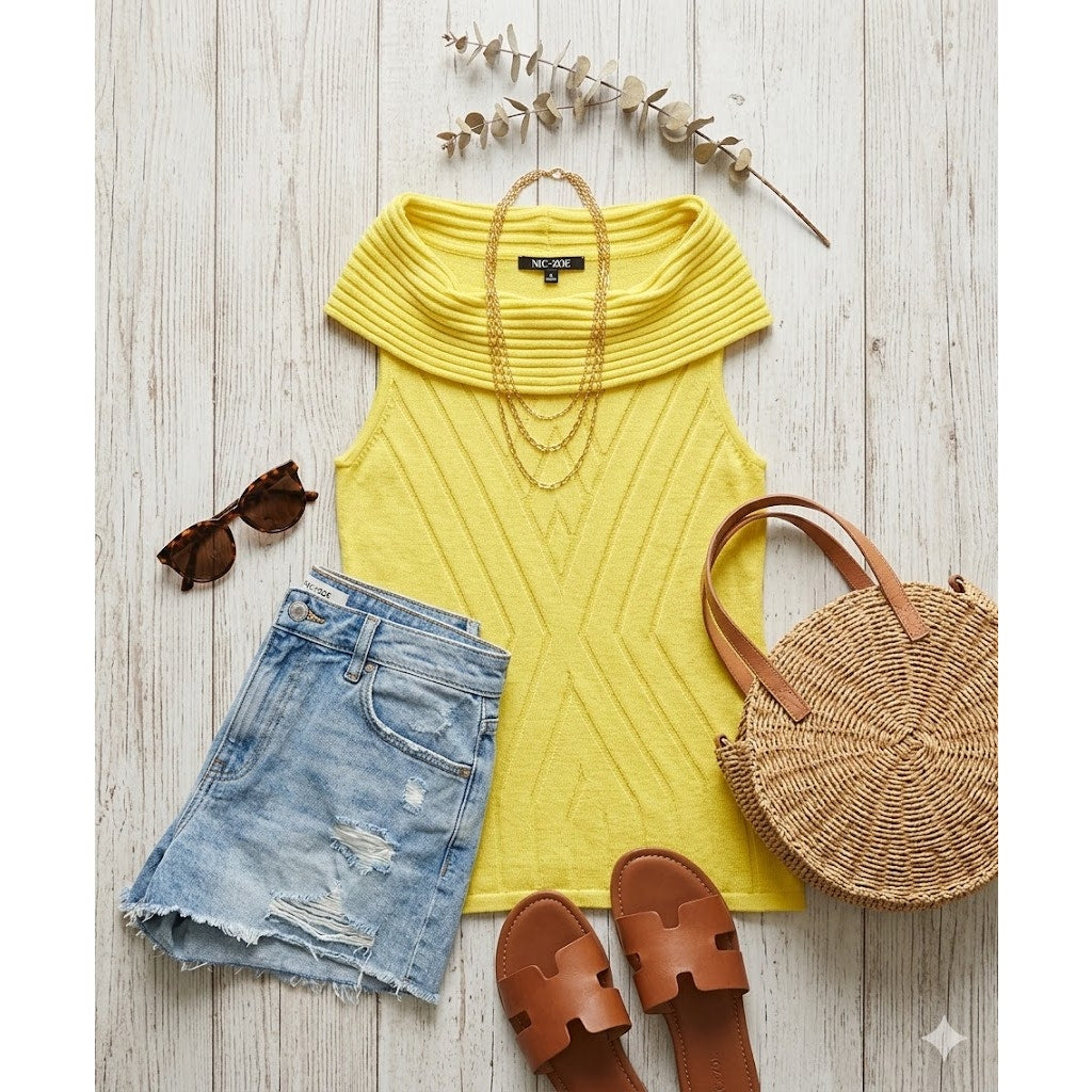 Antonio Melani Size Small womens cowl neck sweater top sleeveless yellow chevron