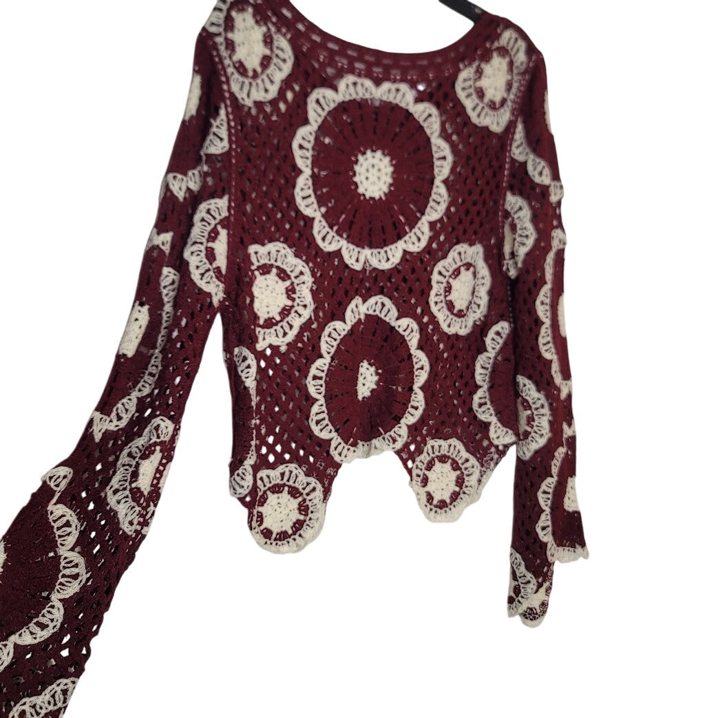 Knit Crocheted Sweater Modern Boho Size Medium NEW Two Tone Layering Bell Sleeve