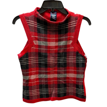 Tommy Jeans Vintage Red Plaid Mock Neck Sleeveless Sweater Vest Size Medium Y2K