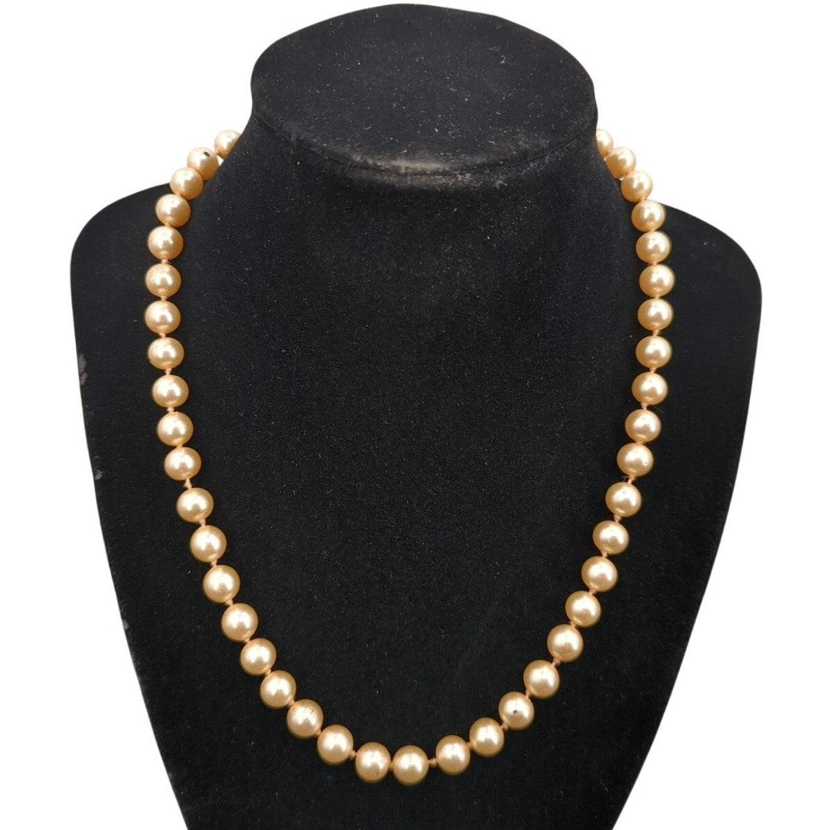 Vintage Napier Knotted Faux Pearl Necklace Gold-Tone Filigree Clasp