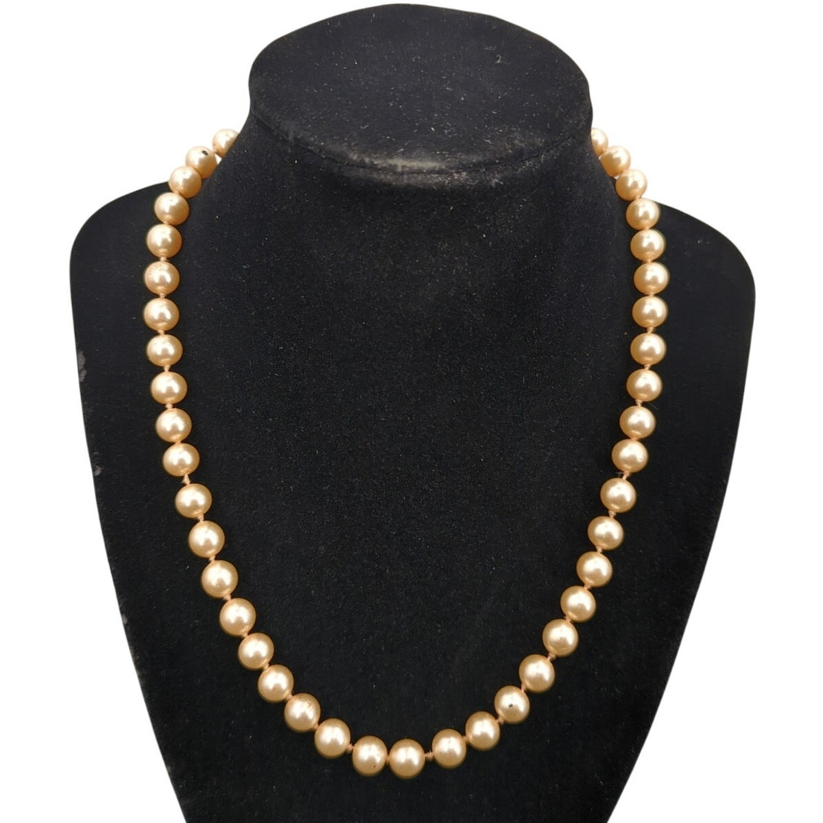 Vintage Napier Knotted Faux Pearl Necklace Gold-Tone Filigree Clasp