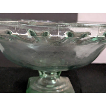 100% Recycled Green Glass Pedestal Compote Made in Spain 16" Wide 5" base VTG