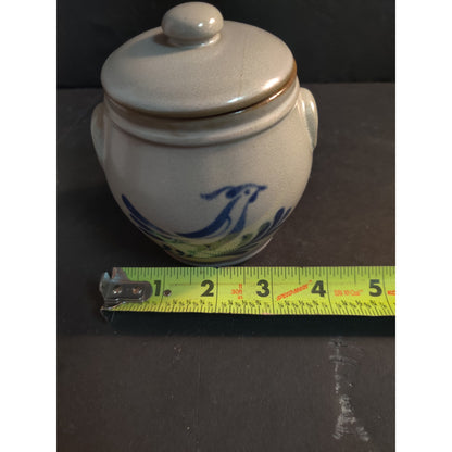 Vintage Prestige Place Museum American Folk Art Blue Bird Lidded Crock Jar Japan