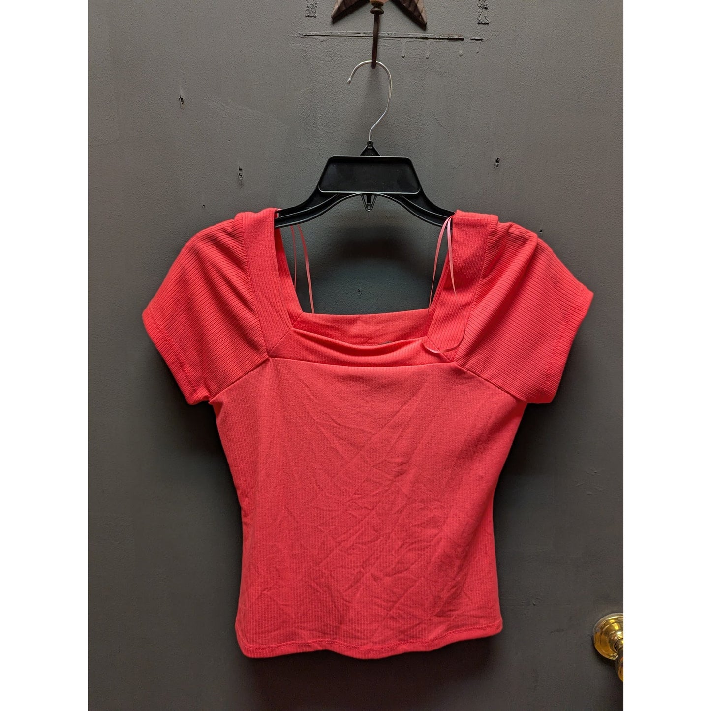 Good Luck Gem Size Small Short Sleeve Blouse Top NEW square neck pink