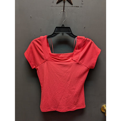 Good Luck Gem Size Small Short Sleeve Blouse Top NEW square neck pink