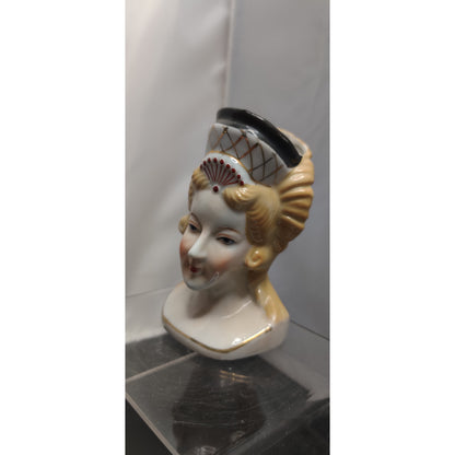 Vintage 1950s Queen Colonial Regal Lady HeadVase Planter Figurine Kitsch MCM