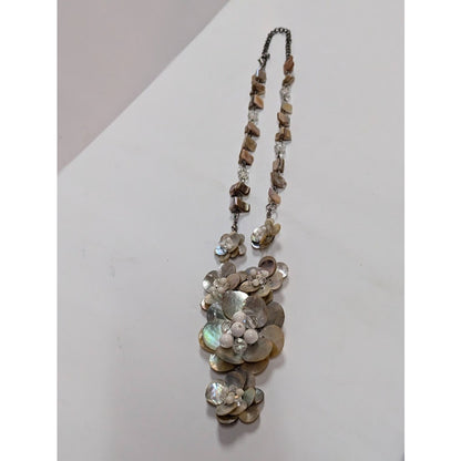 vintage Shelf and beads Flower Necklace STATEMENT Cascading Bouquet beachcomber