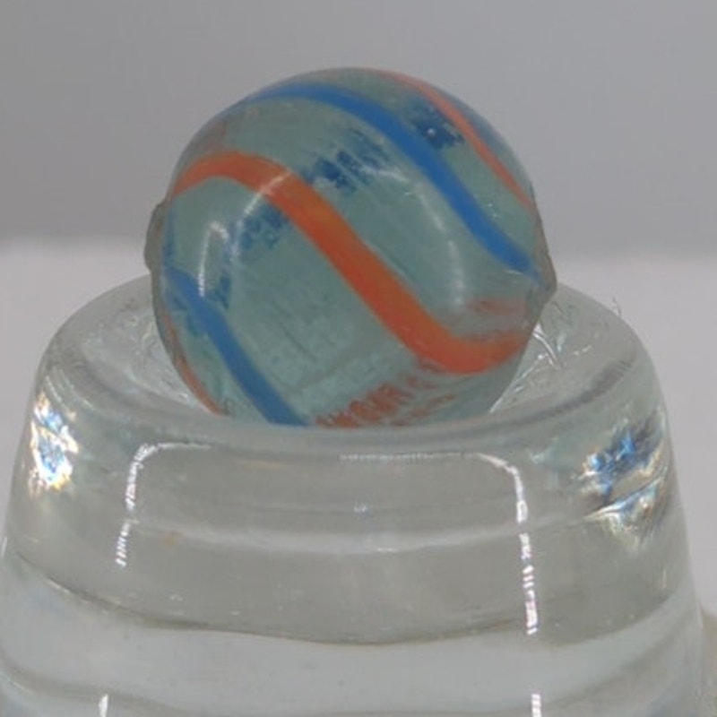 Antique German Ribbon Core Swirl Orange Blue Glass Marble 5/8" Toy Gem #BOXA4